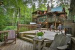 Large deck with river views and lots of seating